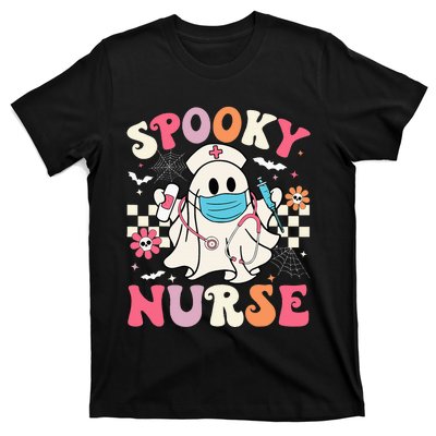 Spooky Nurse Ghost Halloween Cute Groovy Nursing Halloween T-Shirt