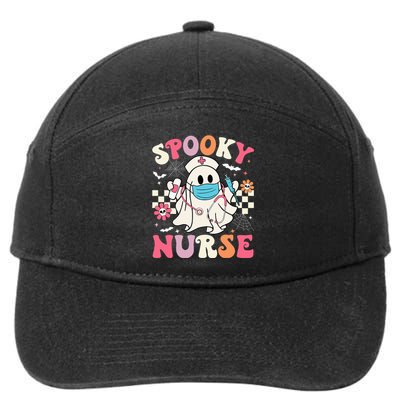 Spooky Nurse Ghost Halloween Cute Groovy Nursing Halloween 7-Panel Snapback Hat