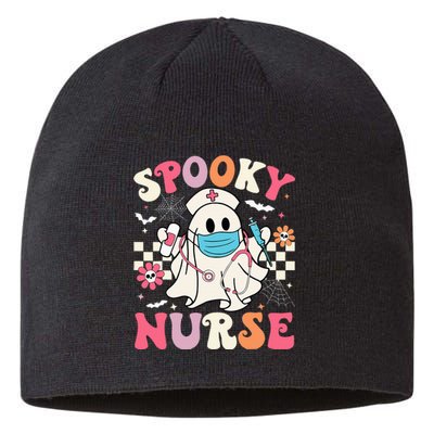 Spooky Nurse Ghost Halloween Cute Groovy Nursing Halloween Sustainable Beanie