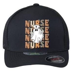 Spooky Nursing Ghost Cute Groovy Halloween Nurse Icu Cna Rn Gift Flexfit Unipanel Trucker Cap