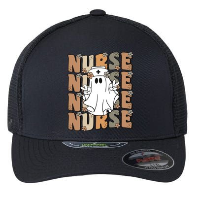 Spooky Nursing Ghost Cute Groovy Halloween Nurse Icu Cna Rn Gift Flexfit Unipanel Trucker Cap