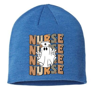 Spooky Nursing Ghost Cute Groovy Halloween Nurse Icu Cna Rn Gift Sustainable Beanie