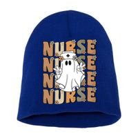 Spooky Nursing Ghost Cute Groovy Halloween Nurse Icu Cna Rn Gift Short Acrylic Beanie