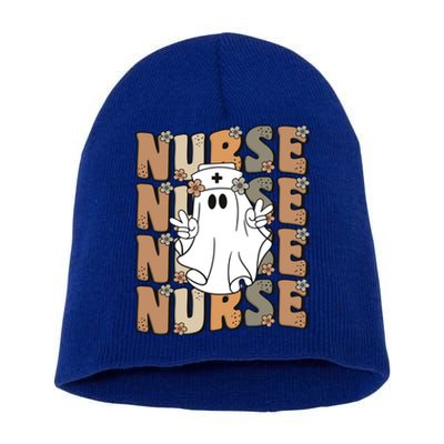 Spooky Nursing Ghost Cute Groovy Halloween Nurse Icu Cna Rn Gift Short Acrylic Beanie