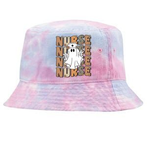 Spooky Nursing Ghost Cute Groovy Halloween Nurse Icu Cna Rn Gift Tie-Dyed Bucket Hat