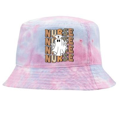 Spooky Nursing Ghost Cute Groovy Halloween Nurse Icu Cna Rn Gift Tie-Dyed Bucket Hat