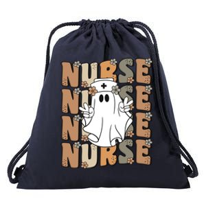 Spooky Nursing Ghost Cute Groovy Halloween Nurse Icu Cna Rn Gift Drawstring Bag