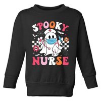 Spooky Nurse Ghost Halloween Cute Groovy Nursing Halloween Toddler Sweatshirt