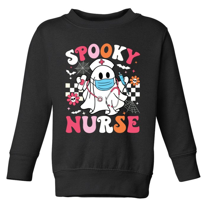 Spooky Nurse Ghost Halloween Cute Groovy Nursing Halloween Toddler Sweatshirt