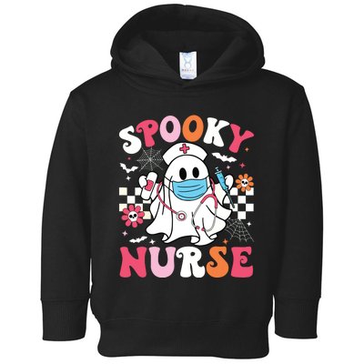 Spooky Nurse Ghost Halloween Cute Groovy Nursing Halloween Toddler Hoodie