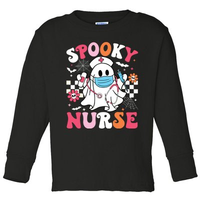 Spooky Nurse Ghost Halloween Cute Groovy Nursing Halloween Toddler Long Sleeve Shirt