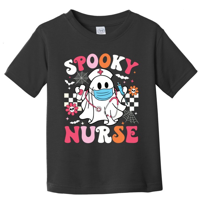 Spooky Nurse Ghost Halloween Cute Groovy Nursing Halloween Toddler T-Shirt