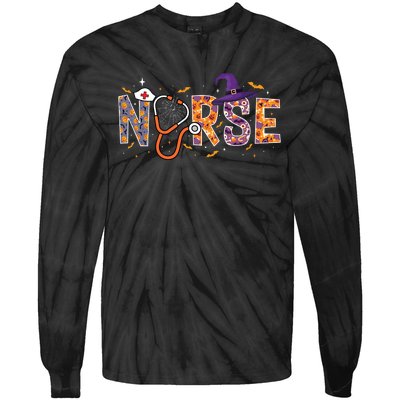 Spooky Nurse Halloween Graphic Tie-Dye Long Sleeve Shirt