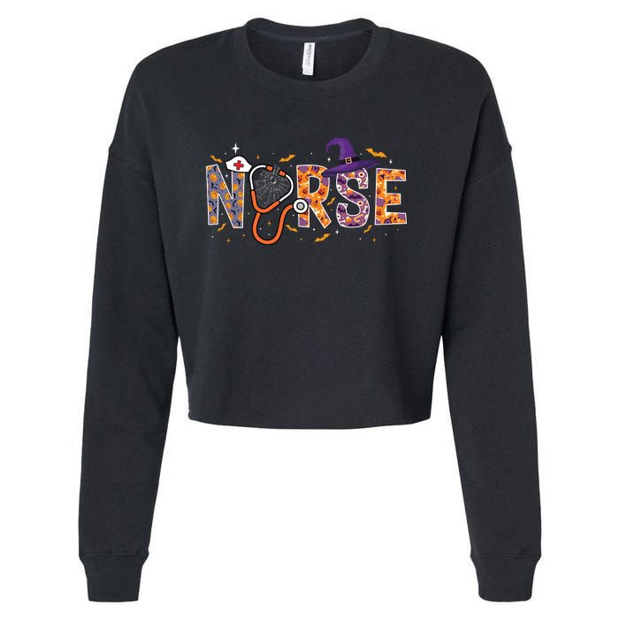 Spooky Nurse Halloween Graphic Cropped Pullover Crew