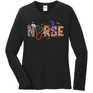 Spooky Nurse Halloween Graphic Ladies Long Sleeve Shirt