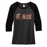 Spooky Nurse Halloween Graphic Women's Tri-Blend 3/4-Sleeve Raglan Shirt