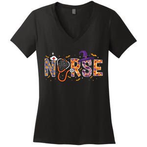 Spooky Nurse Halloween Graphic Women's V-Neck T-Shirt