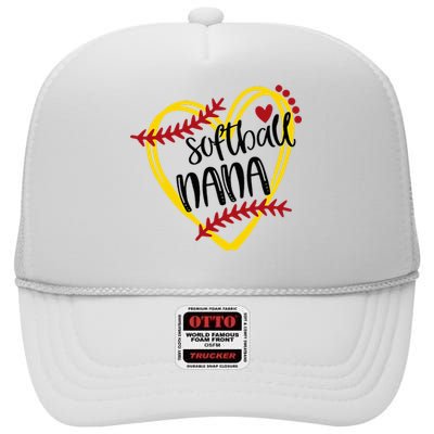 Softball Nana Heart High Crown Mesh Back Trucker Hat