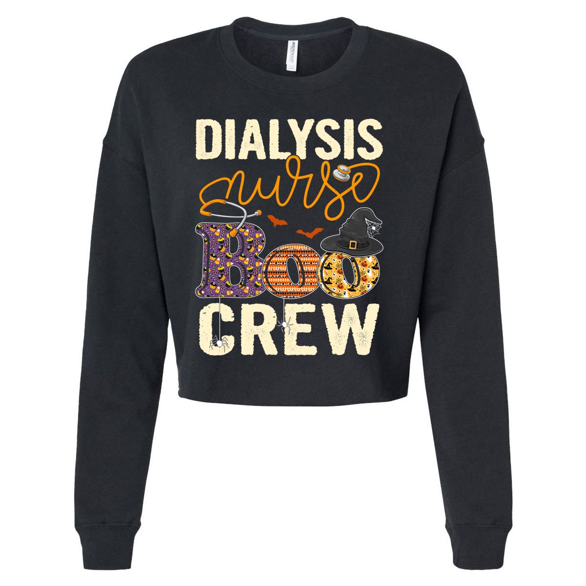 Scary Nurse Halloween Ghost Spider Dialysis Nurse Boo Crew Great Gift Cropped Pullover Crew