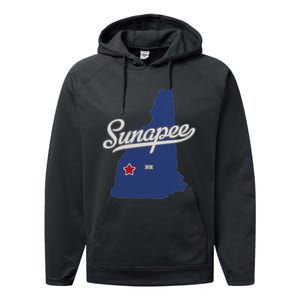 Sunapee New Hampshire Nh Map Performance Fleece Hoodie