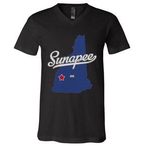 Sunapee New Hampshire Nh Map V-Neck T-Shirt