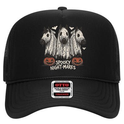 Spooky Nightmares Halloween Horse Ghost Funny Spooky Season High Crown Mesh Back Trucker Hat