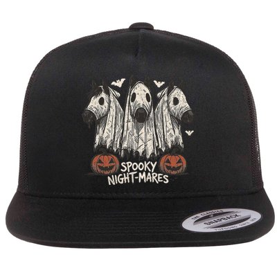 Spooky Nightmares Halloween Horse Ghost Funny Spooky Season Flat Bill Trucker Hat