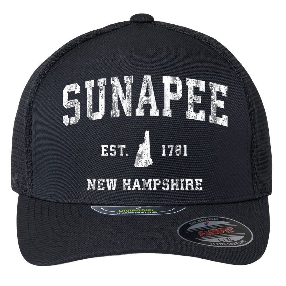 Sunapee New Hampshire Nh Vintage Established Athletic Sports Design Flexfit Unipanel Trucker Cap