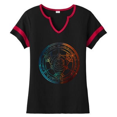 Space Nebula Human Transmutation Circle Ladies Halftime Notch Neck Tee