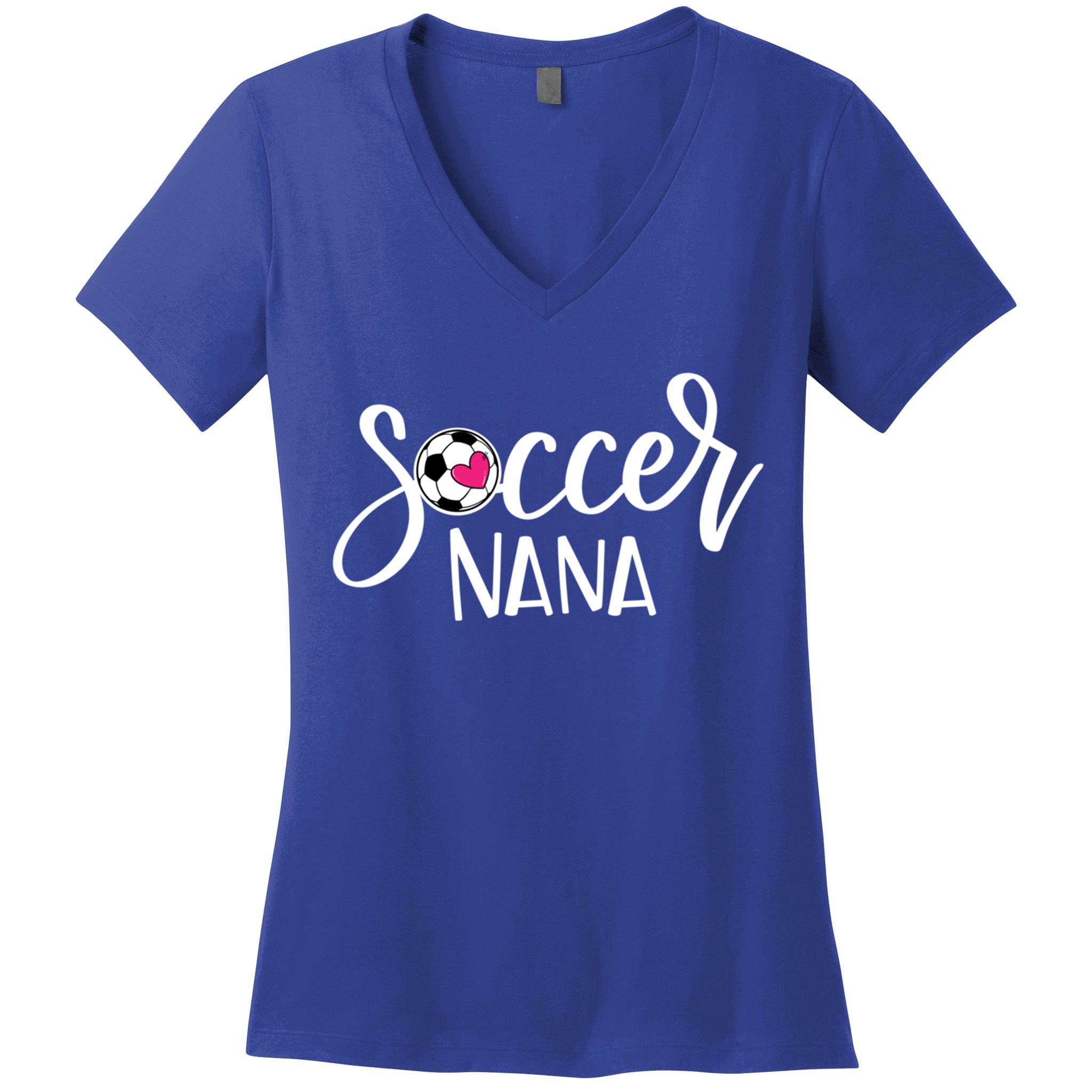 Soccer Nana Hand Lettered Gift For Nana With Ball And Heart Gift Women's V-Neck T-Shirt
