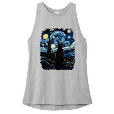 Starry Night Inspired Cat Gifts Funny Cat Ladies PosiCharge Tri-Blend Wicking Tank