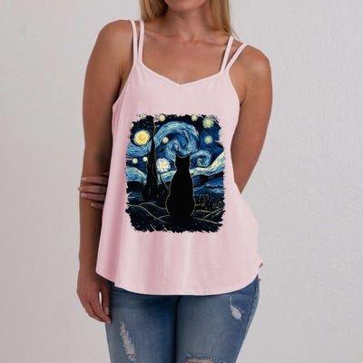 Starry Night Inspired Cat Gifts Funny Cat Women's Strappy Tank