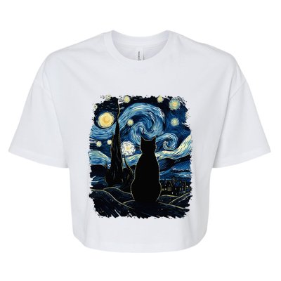 Starry Night Inspired Cat Gifts Funny Cat Bella+Canvas Jersey Crop Tee