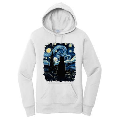 Starry Night Inspired Cat Gifts Funny Cat Women's Pullover Hoodie