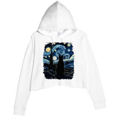 Starry Night Inspired Cat Gifts Funny Cat Crop Fleece Hoodie