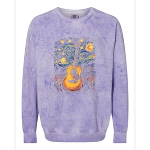 Starry Night Inspired Acoustic Guitar Colorblast Crewneck Sweatshirt