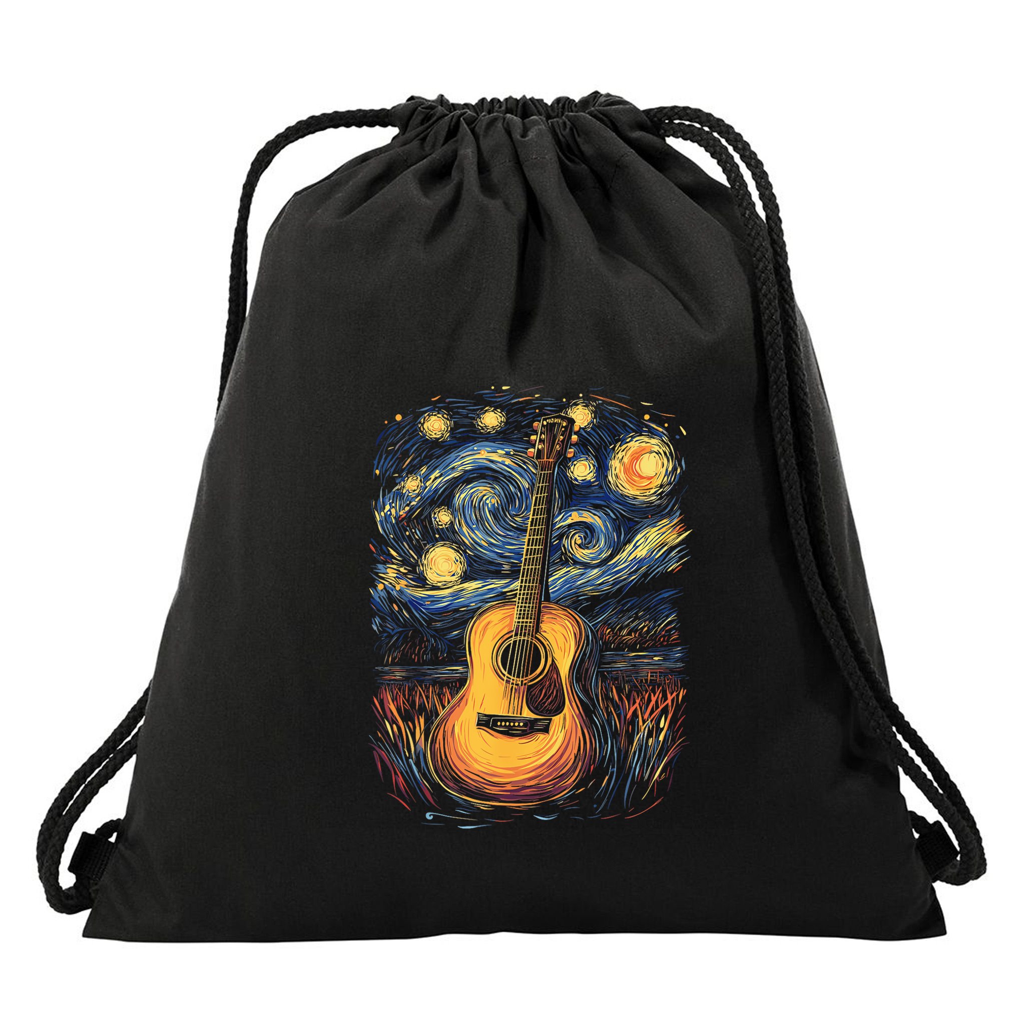 Starry Night Inspired Acoustic Guitar Drawstring Bag
