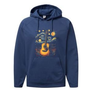 Starry Night Inspired Acoustic Guitar Performance Fleece Hoodie