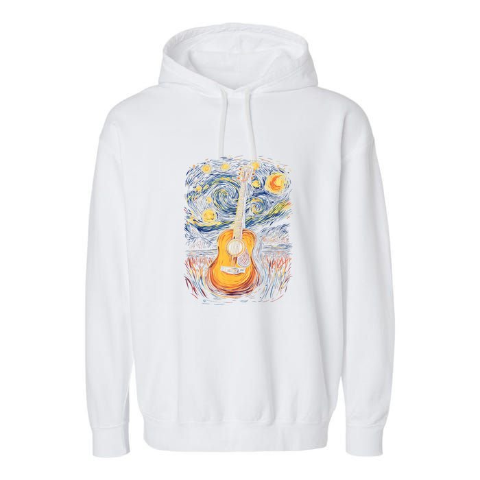 Starry Night Inspired Acoustic Guitar Garment-Dyed Fleece Hoodie