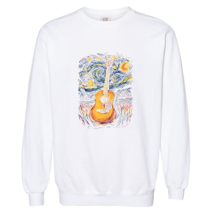 Starry Night Inspired Acoustic Guitar Garment-Dyed Sweatshirt