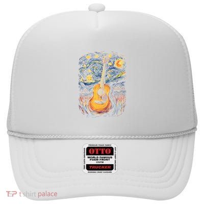 Starry Night Inspired Acoustic Guitar High Crown Mesh Back Trucker Hat