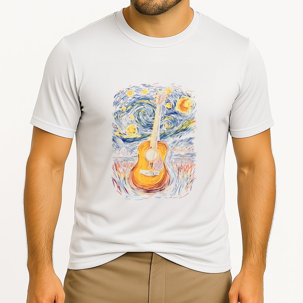 Starry Night Inspired Acoustic Guitar Cooling Performance Crew T-Shirt