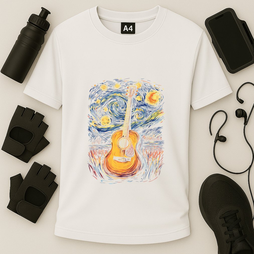 Starry Night Inspired Acoustic Guitar Cooling Performance Crew T-Shirt