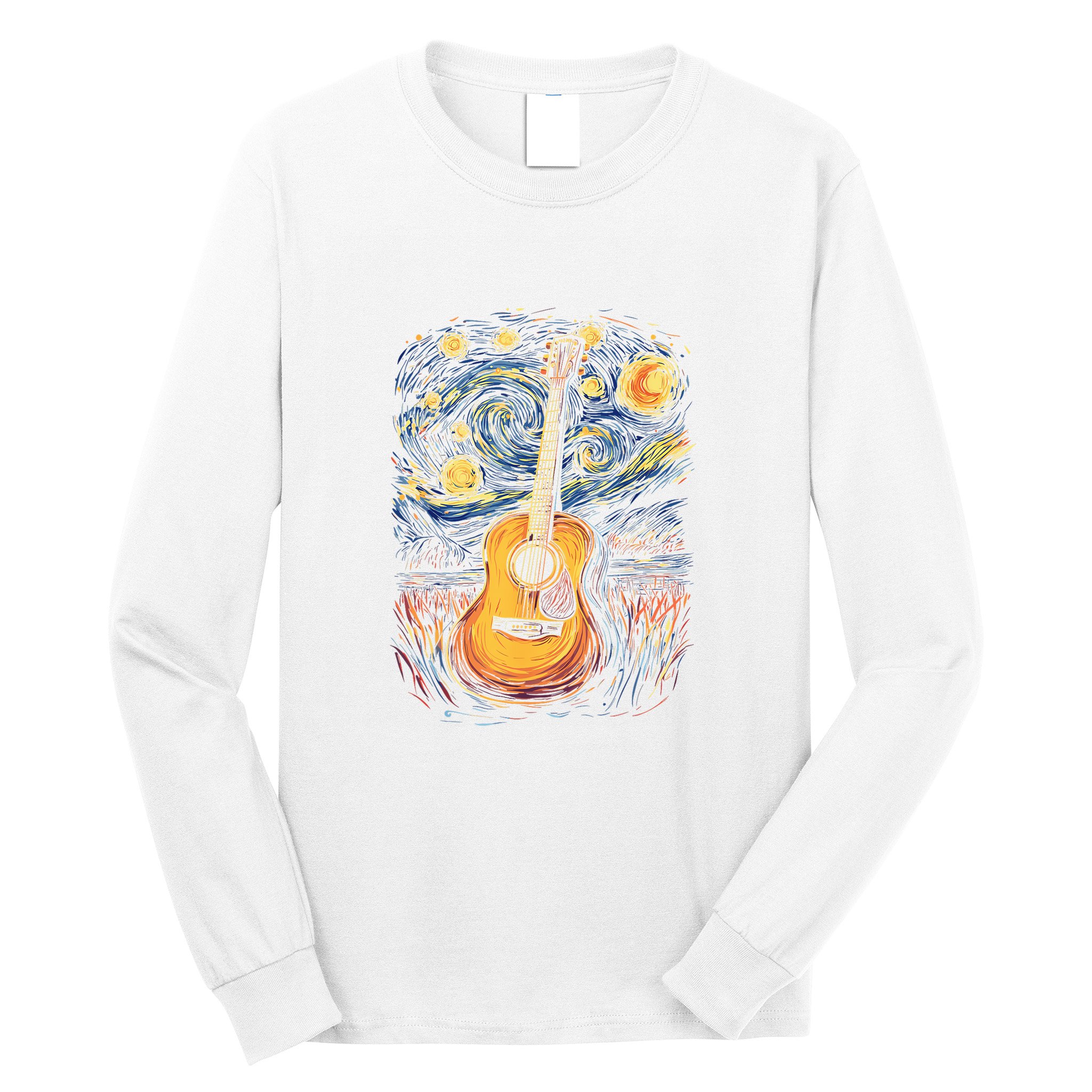 Starry Night Inspired Acoustic Guitar Long Sleeve Shirt