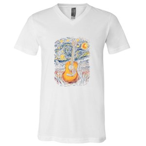 Starry Night Inspired Acoustic Guitar V-Neck T-Shirt