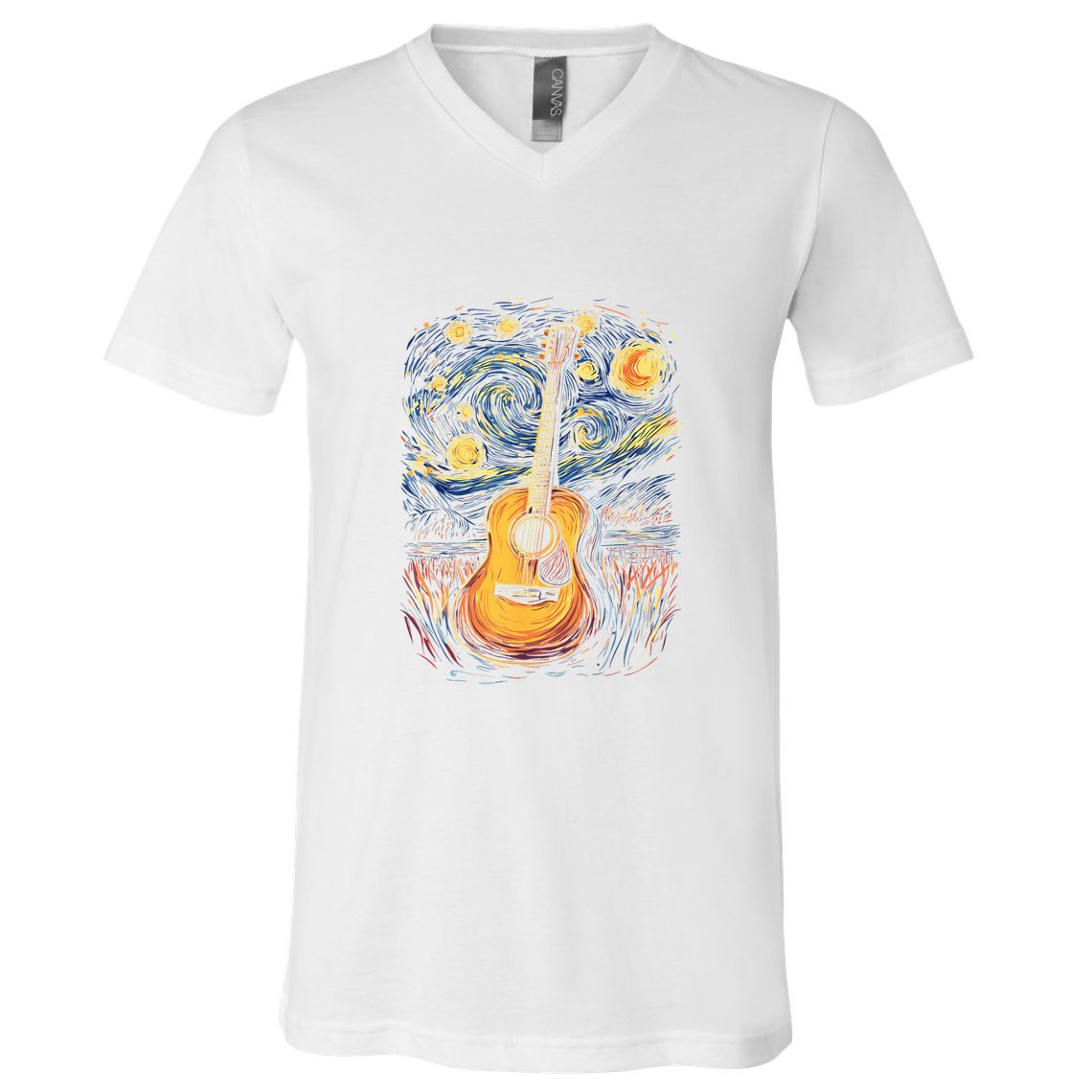 Starry Night Inspired Acoustic Guitar V-Neck T-Shirt