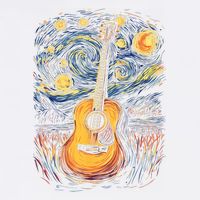 Starry Night Inspired Acoustic Guitar Flatbill Hat