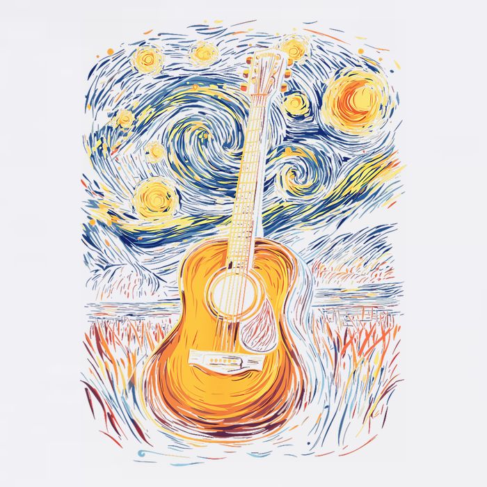 Starry Night Inspired Acoustic Guitar Flatbill Hat