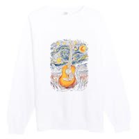 Starry Night Inspired Acoustic Guitar Premium Crewneck Sweatshirt