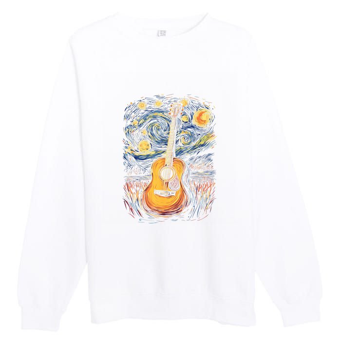 Starry Night Inspired Acoustic Guitar Premium Crewneck Sweatshirt